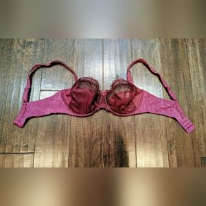 Chantelle Sheer Lacy Underwire Bra 38D Burgundy